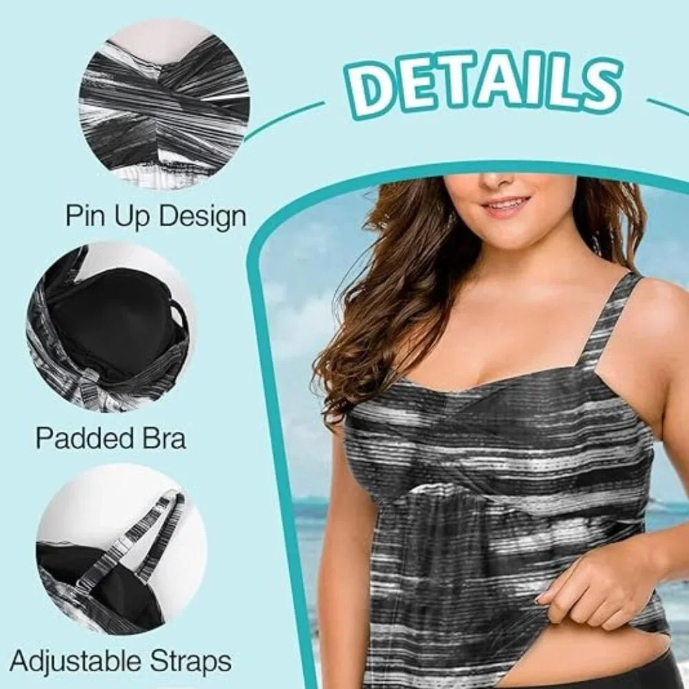LALAGEN black and white plus size‎ built-in padded bra tankini top XXL